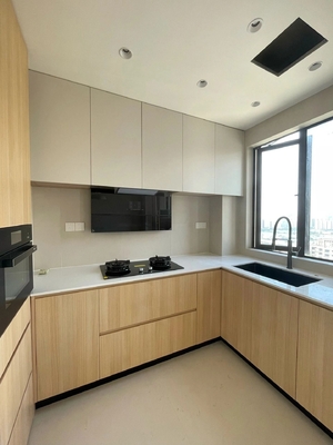 L Shape Melamine Kitchen Cabinet with Quartz Countertop