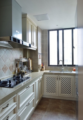 L Shape Plywood Kitchen Cabinets with Quartz Countertop