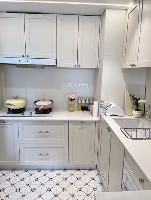 Modern Kitchen Cabinets with Quartz Countertop and Backsplash