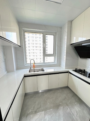 Modern Kitchen Cabinets with Quartz Countertop and Backsplash