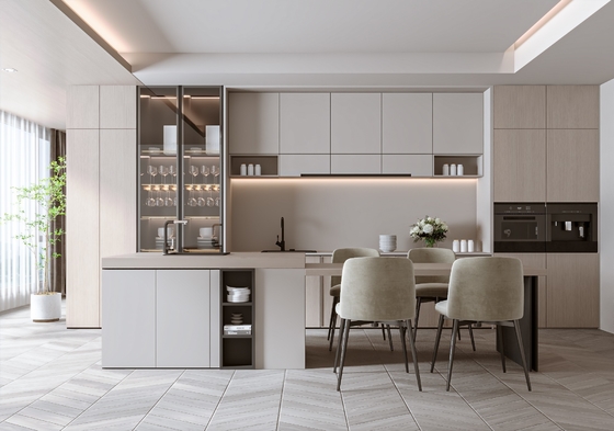 Modern Minimalist Melamine Kitchen Cabinet with Quartz Countertop