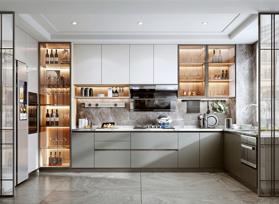 Modern Minimalist Melamine Kitchen Cabinet with Quartz Countertop