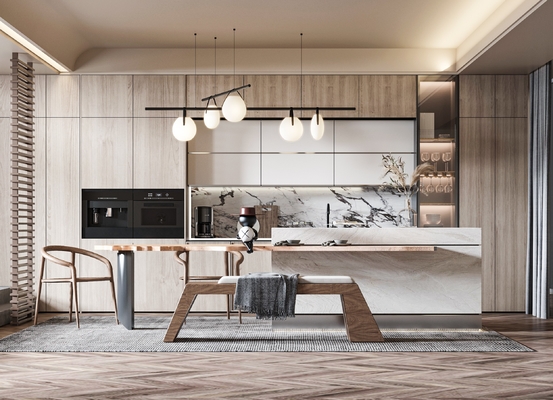 Modern Minimalist Melamine Kitchen Cabinet with Quartz Countertop