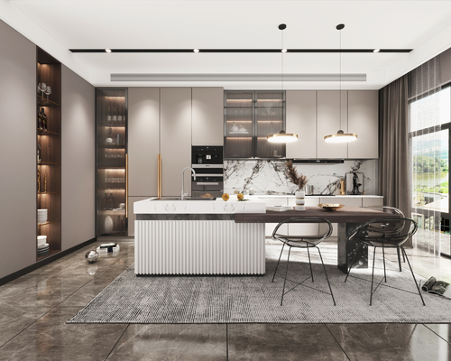 Modern Minimalist Melamine Kitchen Cabinet with Quartz Countertop