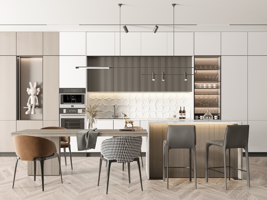 Modern Melamine Kitchen Cabinet with Quartz Countertop