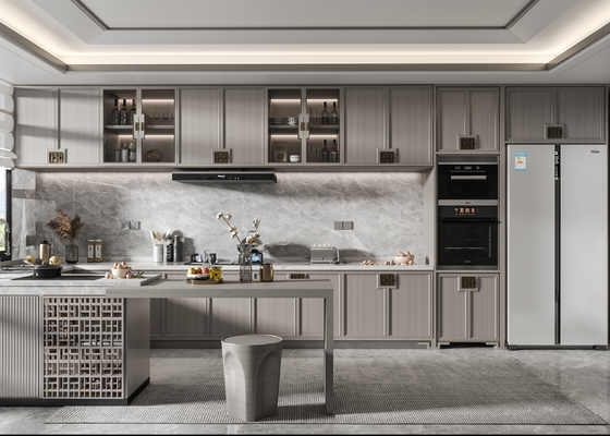 Modern Melamine Kitchen Cabinet with Quartz Countertop