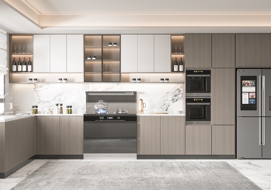 Modern Melamine Finish Kitchen Cabinet with Natural Stone Texture