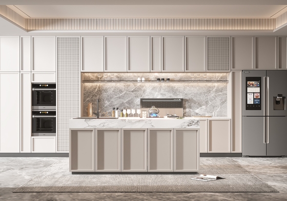 Modern Melamine Finish Kitchen Cabinet with Natural Stone Texture