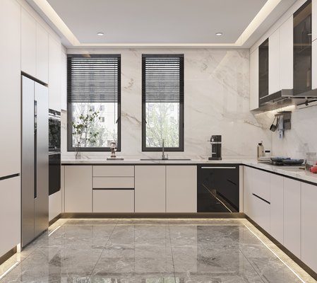 Modern Melamine Finish Kitchen Cabinet with Natural Stone Texture