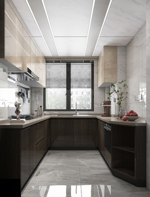 Modern Melamine Finish Kitchen Cabinet with Natural Stone Texture