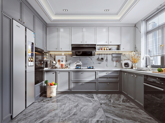 U-Shaped Kitchen Cabinet with High Gloss Matte Finish