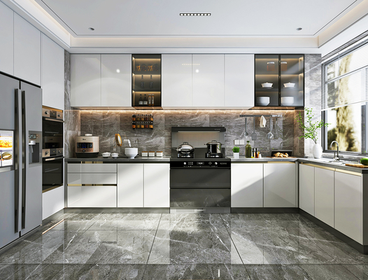 U-Shaped Kitchen Cabinet with High Gloss Matte Finish