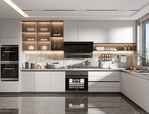 U-Shaped Kitchen Cabinet with High Gloss Matte Finish