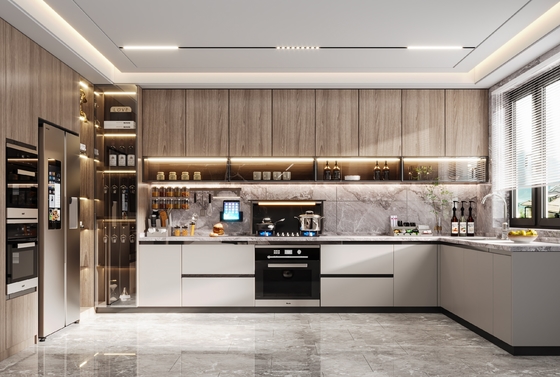 Luxury Modern Melamine Furniture Custom Wood Kitchen Cabinet For Home