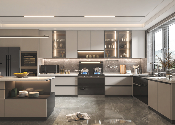 Luxury Modern Melamine Furniture Custom Wood Kitchen Cabinet For Home