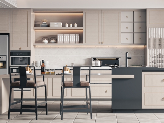 Custom Modular Kitchen Cabinet with Quartz Countertop