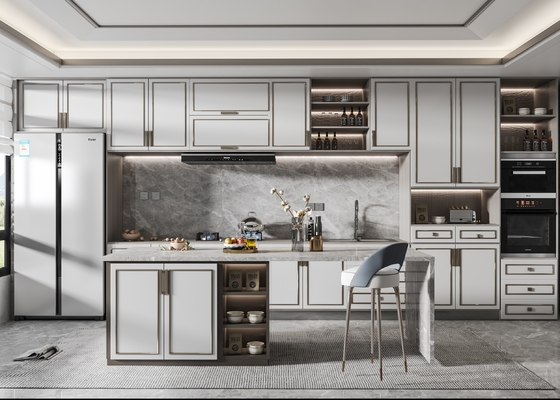 Custom Modular Kitchen Cabinet with Quartz Countertop