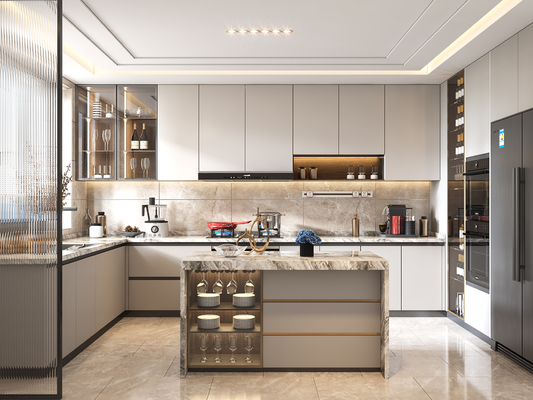 Custom Modular Kitchen Cabinet with Quartz Countertop