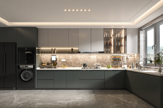 Custom Modular Kitchen Cabinet with Quartz Countertop