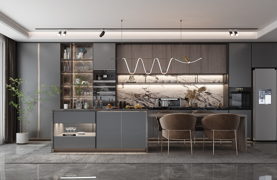 Modern Matt Gray Modular Kitchen Cabinet for Apartments