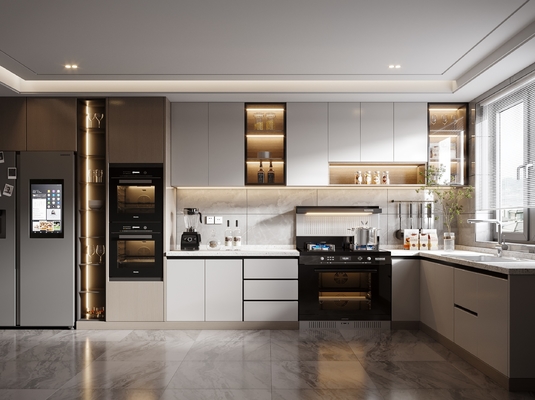 Modern Kitchen Cabinet Set with Pantry - Customizable Colors & Materials