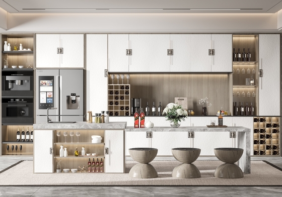 Customizable Waterproof Wood Kitchen Cabinet with Marble Top