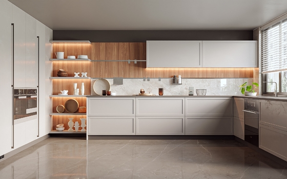 Customizable Waterproof Wood Kitchen Cabinet with Marble Top