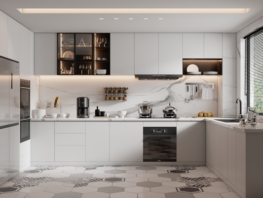 Modular Kitchen Cabinet Set with Sink Faucet and Drawer Basket