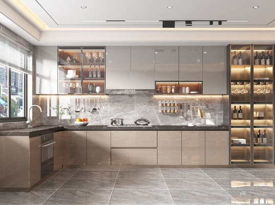 Modern Grey Modular Kitchen Cabinet with Melamine Carcase