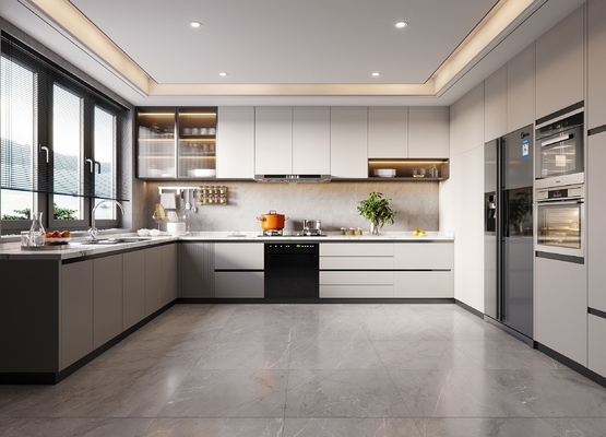Custom Modern Kitchen Cabinet Dark Matt Lacquer Finish