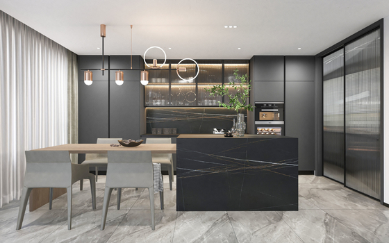Modern Sintered Stone Kitchen Island with Custom Cabinets