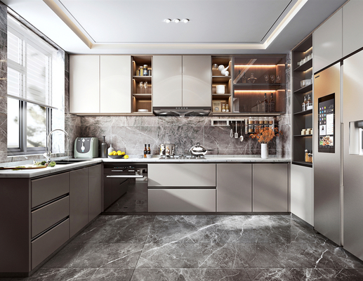 Modern Sintered Stone Kitchen Island with Custom Cabinets