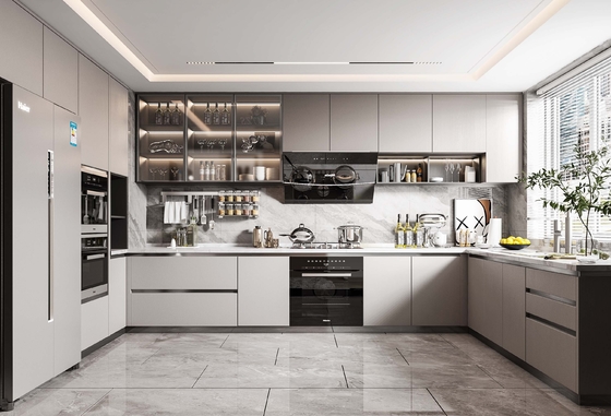 Modern Sintered Stone Kitchen Island with Custom Cabinets