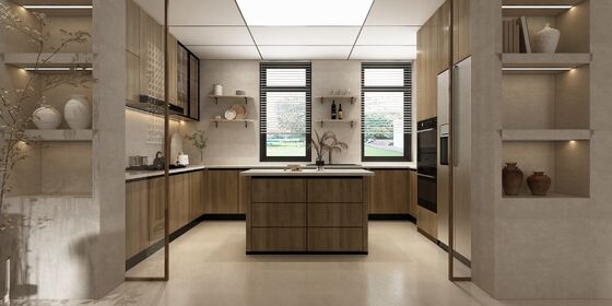 Luxury Modern Kitchen Cabinet Marble Countertop MDF Waterproof  Villa Hinge