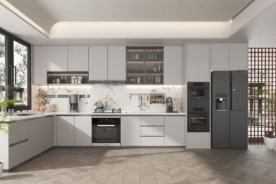 Set Indoor Kitchen Cabinets Gloss L Shaped Modern Modular Price Gray  Furniture