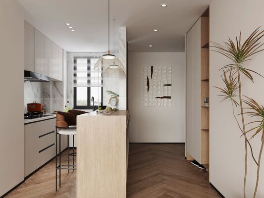 Modern Modular Kitchen Cabinet Set  Melamine Board Eco-Friendly Multifunctional