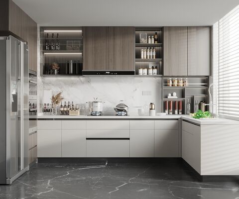 Residence Modern Kitchen Cabinet Designed with Oven and Wardrobe Providing Spacious Kitchen Storage Solutions