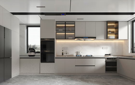 Custom Kitchen Cupboard Cabinets With Wood Panel Design And Melamine Board Doors