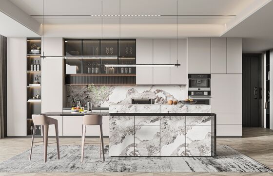 Hotel Modern Kitchen Cabinet Featuring Durable Plywood Door Material For Villa