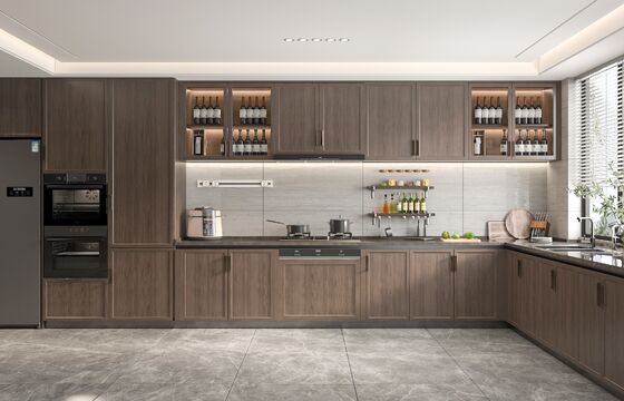 Modular Wooden Kitchen Cabinets with Ample Storage for Apartment and Villa Homes