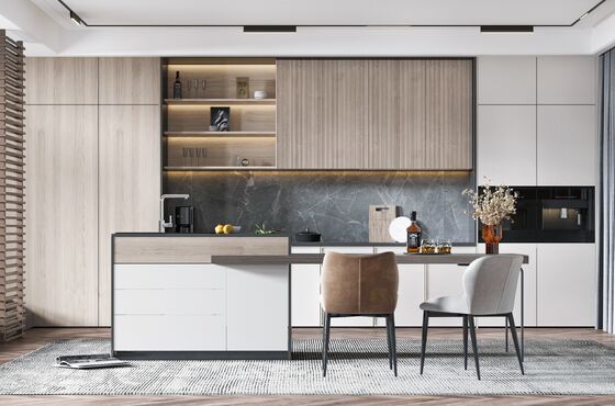 Luxury Style Kitchen Cabinet With Acrylic Lacquer Door Plywood For Villas