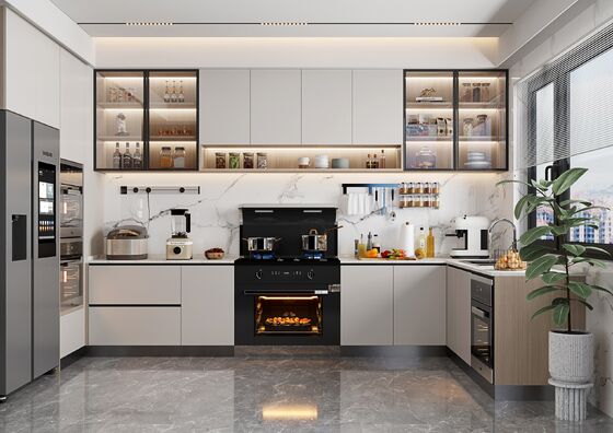 Particle Board Door Material Modern Kitchen Cabinet Customized Countertop Kitchen Cabinets Quartz Marble Sinter Options