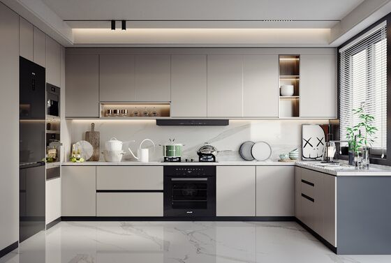 Particle Board Door Material Modern Kitchen Cabinet Customized Countertop Kitchen Cabinets Quartz Marble Sinter Options