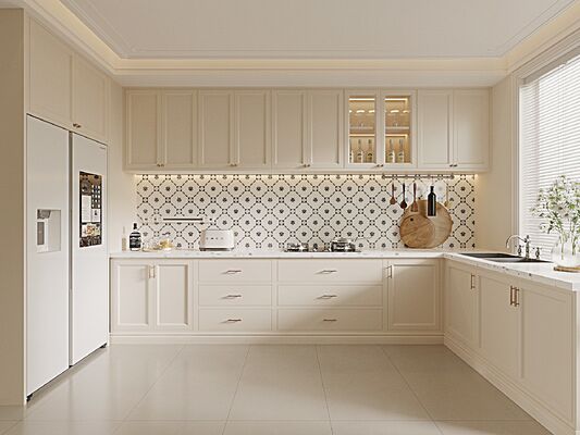 Modern Kitchen Cabinet with 3D Model Design Quartz Countertop and Blum Hardware