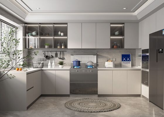L Shape MDF Lacquer Kitchen Cabinets Set Modural Kitchen Furniture for Villa