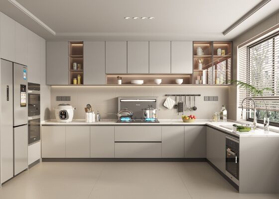 Minimalist Oak Wood Panel Kitchen Cabinet Set Water Resistant Eco-Friendly