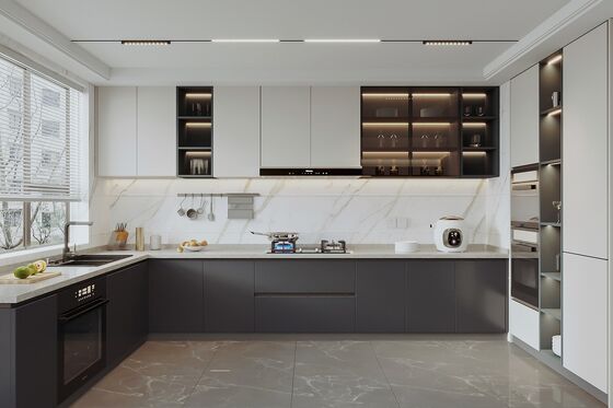 Minimalist Flat-Panel Melamine Board Kitchen Cabinet Set, Base & Wall Cabinets