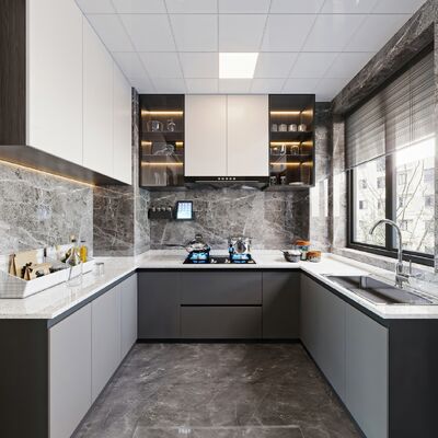 Modern Minimalist Pure White Melamine Kitchen Cabinet Set Particle Board Upper