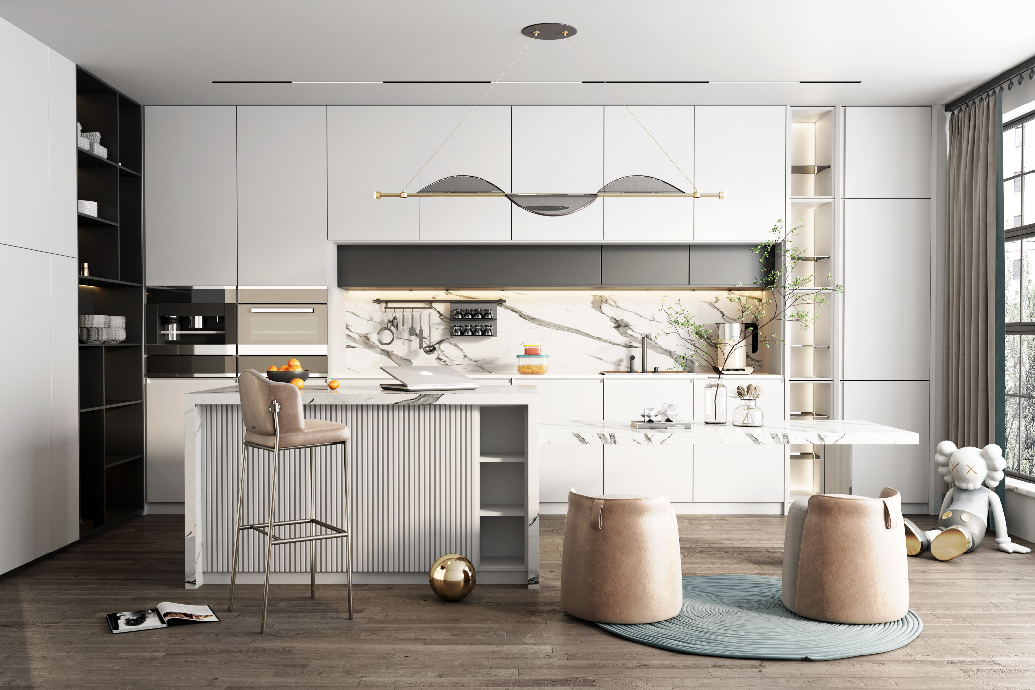 Modern High Gloss Kitchen Cabinets with Stone Countertops